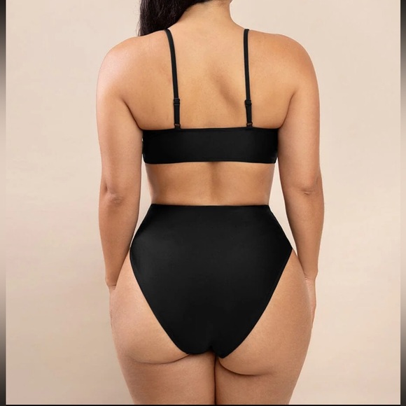 Women's High Waisted Sculpting Black Bikini Bottoms - Picture 2 of 3